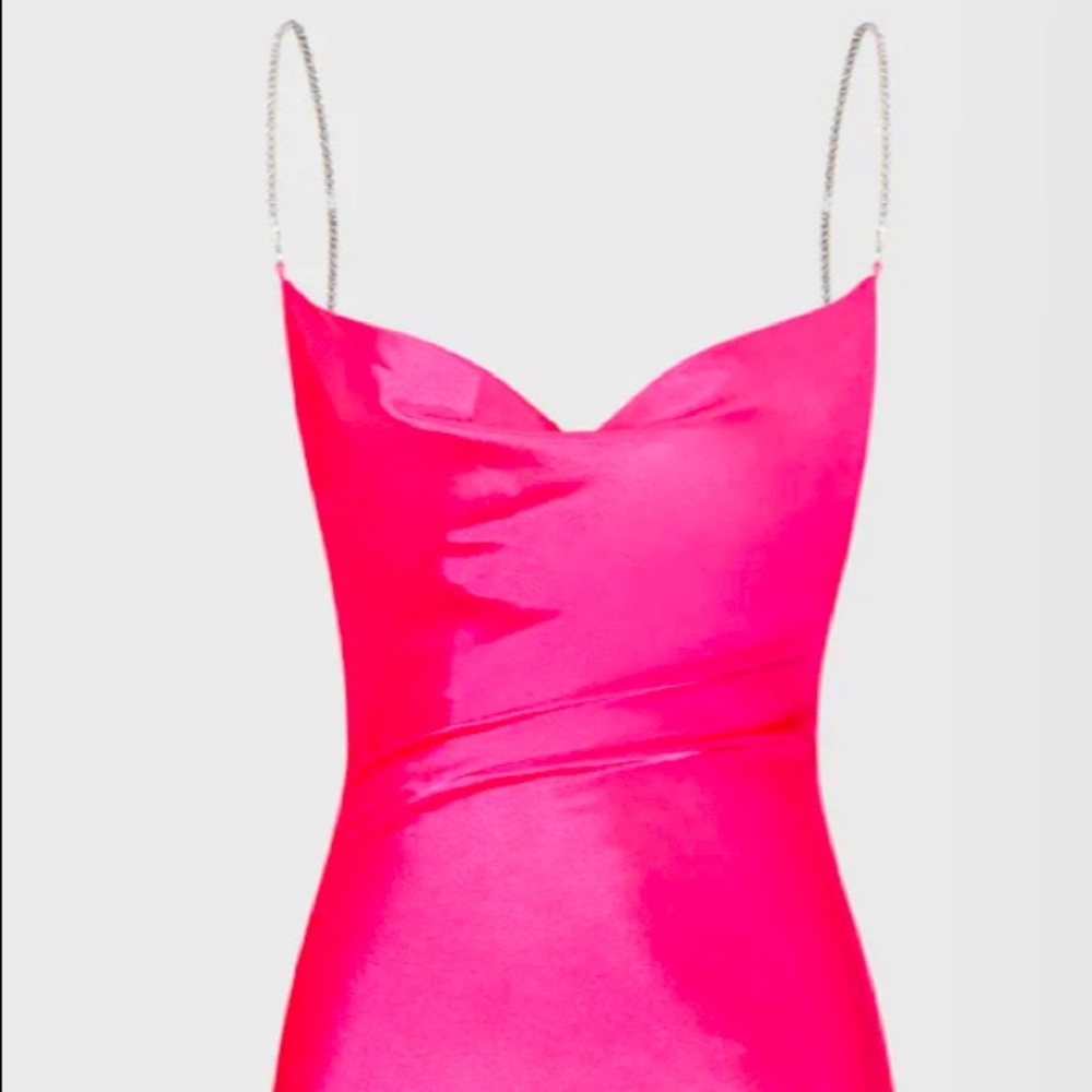Chain Strap Cowl Neck Satin Mini Dress